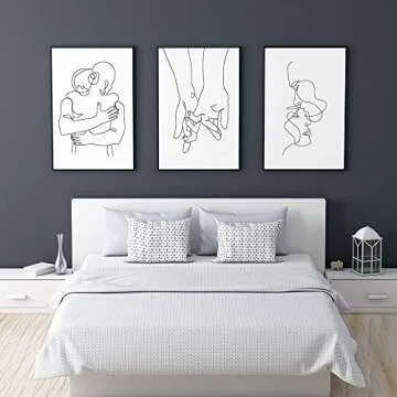 RBPRIDE Couple Line Art Wall Decor Canvas Art Hug Kiss Hands Minimalist Wall Art Aesthetic for Bedroom Wall Decor Black and White Line Drawing Wall Art Canvas Painting Artwork 16X24Inch Unframed