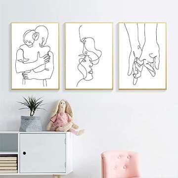 RBPRIDE Couple Line Art Wall Decor Canvas Art Hug Kiss Hands Minimalist Wall Art Aesthetic for Bedroom Wall Decor Black and White Line Drawing Wall Art Canvas Painting Artwork 16X24Inch Unframed