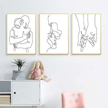 RBPRIDE Couple Line Art Wall Decor Canvas Art Hug Kiss Hands Minimalist Wall Art Aesthetic for Bedroom Wall Decor Black and White Line Drawing Wall Art Canvas Painting Artwork 16X24Inch Unframed