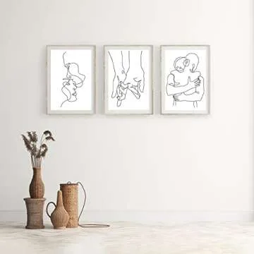 RBPRIDE Couple Line Art Wall Decor Canvas Art Hug Kiss Hands Minimalist Wall Art Aesthetic for Bedroom Wall Decor Black and White Line Drawing Wall Art Canvas Painting Artwork 16X24Inch Unframed