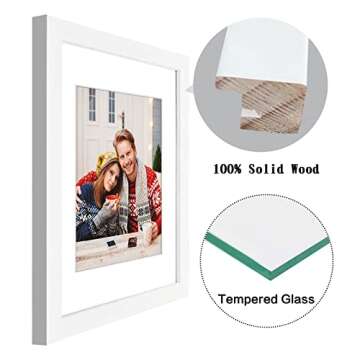 Golden State Art, 11x14 Wooden Picture Frame - Mat for 8x10 Photos - Real Glass - Horizontal and Vertical Wall Display, Great for Engagement, Wedding, Graduation Pictures, White, 1 Pack