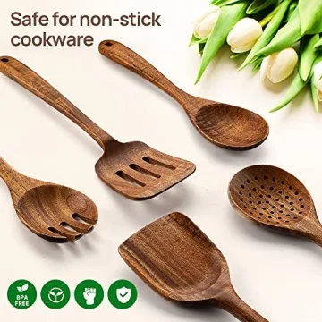 TANAAB Kitchen Wooden Utensils Set, 5 Piece Acacia Wood Set