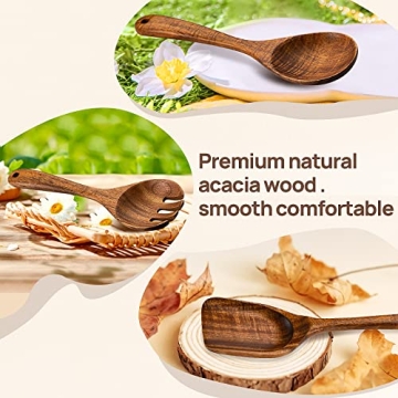 TANAAB Kitchen Wooden Utensils Set, 5 Piece Acacia Wood Set