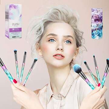 DUAIU Makeup Brushes 15pcs Premium Synthetic Bristles Crystal Handle Set Kabuki Foundation Brush Face Lip Eye Makeup Brush Sets Professional with Starry Gift Box (Blue)