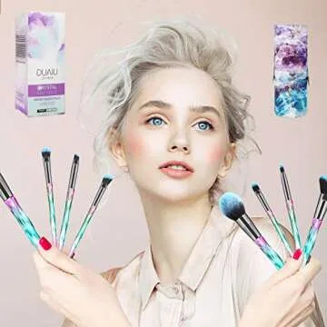 DUAIU Makeup Brushes 15pcs Premium Synthetic Bristles Crystal Handle Set Kabuki Foundation Brush Face Lip Eye Makeup Brush Sets Professional with Starry Gift Box (Blue)