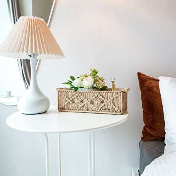 Mkono Macrame Storage Baskets Boho Decor Box Handmade Woven Decorative Countertop Toilet Tank Shelf Cabinet Organizer for Bedroom Livingroom Home, Set of 2, Brown