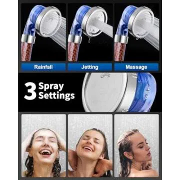 Luxsego Filtered Shower Head for Hard Water, High Pressure 3 Modes Shower Heads with Handheld Spray, Water Softener Showerhead Set with Mineral Beads to Remove Chlorine & Fluoride for Dry Hair & Skin