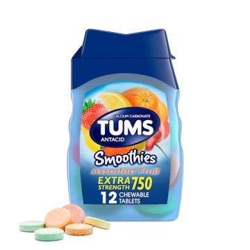 TUMS Smoothies Extra Strength Antacid Chewable Tablets for Heartburn Relief, Assorted Fruit - 12 Cou...