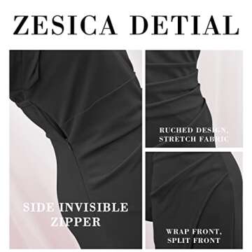 ZESICA Women's 2024 One Shoulder Long Sleeve Cocktail Dress Sexy High Slit Ruched Bodycon Wedding Guest Maxi Dresses,Black,Small