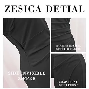 ZESICA Women's 2024 One Shoulder Long Sleeve Cocktail Dress Sexy High Slit Ruched Bodycon Wedding Guest Maxi Dresses,Black,Small