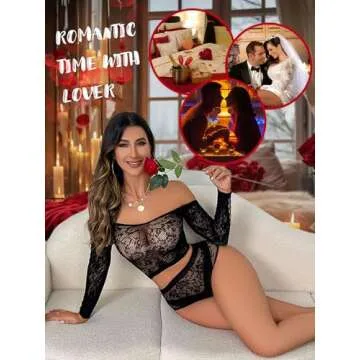 Buitifo Womens Lingerie Set Fishnet BabyDoll Bodysuit Two Piece Nightwear (Black,M)