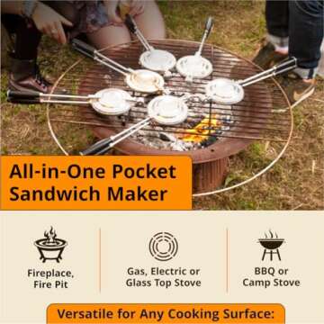 Toas-Tite Long Handled Sandwich Grill, Pie Iron, Panini & Sandwich Press for Toasted & Sealed Hot Pocket Sandwiches, Pies - Best for Stovetop, Grill, Fire pits