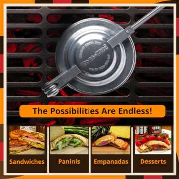 Toas-Tite Long Handled Sandwich Grill, Pie Iron, Panini & Sandwich Press for Toasted & Sealed Hot Pocket Sandwiches, Pies - Best for Stovetop, Grill, Fire pits