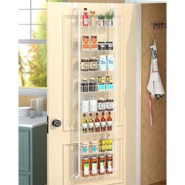 TIMEBAL 8 Tier Over the Door Pantry Organizer, and Storage Rack with 8 Full Baskets, Metal Hanging & Wall Mounted Kitchen Storage Spice Rack, Bathroom Over Door Organizer-White