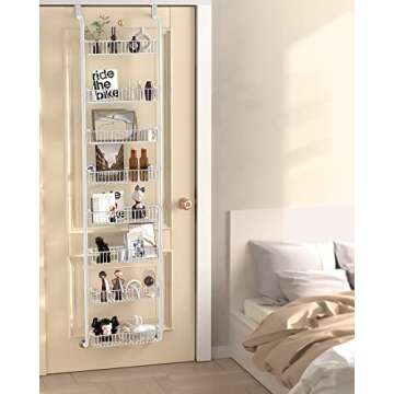 TIMEBAL 8 Tier Over the Door Pantry Organizer, and Storage Rack with 8 Full Baskets, Metal Hanging & Wall Mounted Kitchen Storage Spice Rack, Bathroom Over Door Organizer-White