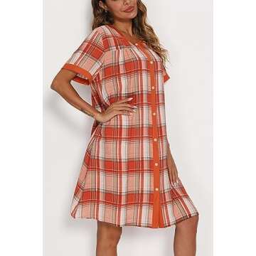 YOZLY House Dress for Women Short Sleeve House Coats Dusters Robe Moomoo nightgowns with Pockets, Plaid, Large