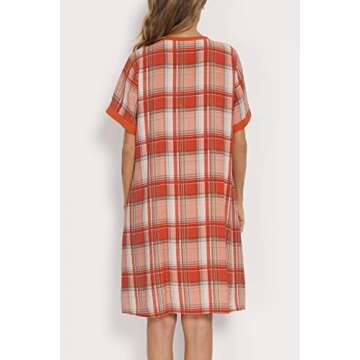 YOZLY House Dress for Women Short Sleeve House Coats Dusters Robe Moomoo nightgowns with Pockets, Plaid, Large