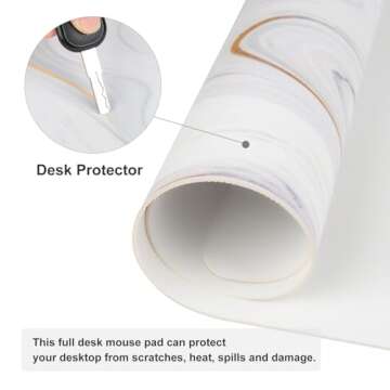 QIYI White Mouse Pad, Cute Marble Large Desk Mat, PU Leather Desk Protector Mousepad, Gold Grey Striped Waterproof Computer Keyboard Gaming Mouse Pads, Non Slip Extended Writing Pad 31.5" x 15.7"