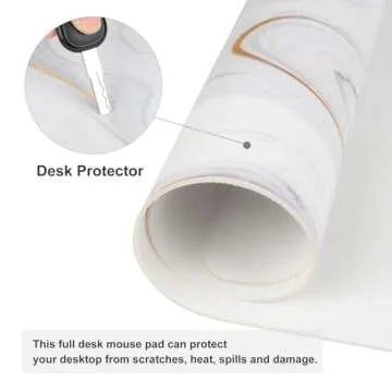 QIYI White Mouse Pad, Cute Marble Large Desk Mat, PU Leather Desk Protector Mousepad, Gold Grey Striped Waterproof Computer Keyboard Gaming Mouse Pads, Non Slip Extended Writing Pad 31.5" x 15.7"