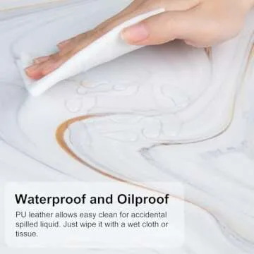 QIYI White Mouse Pad, Cute Marble Large Desk Mat, PU Leather Desk Protector Mousepad, Gold Grey Striped Waterproof Computer Keyboard Gaming Mouse Pads, Non Slip Extended Writing Pad 31.5" x 15.7"