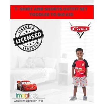 Disney Pixar Cars Lightning McQueen Toddler Boys T-Shirt French Terry Shorts Red/Grey 4T