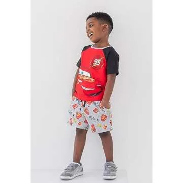 Disney Pixar Cars Lightning McQueen Toddler Boys T-Shirt French Terry Shorts Red/Grey 4T