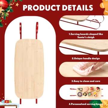 Sliner 16 Inch Christmas Charcuterie Board Xmas Sleigh Serving Platter Wooden Cutting Board Appetizer Serving Tray Metal Sleigh Charcuterie Serving Board for Bread Salad Cheese Kitchen Decorative