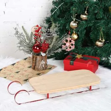 Sliner 16 Inch Christmas Charcuterie Board Xmas Sleigh Serving Platter Wooden Cutting Board Appetizer Serving Tray Metal Sleigh Charcuterie Serving Board for Bread Salad Cheese Kitchen Decorative