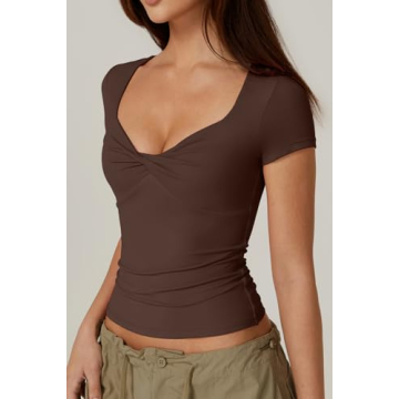 Flattering QINSEN Twist Front V Neck Top for Women