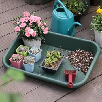 Defemim Garden Tidy Tray, Multifunctional One Piece Potting Tray for Seeding, Mixing, Growing and Pot Storage, Succulent and Cactus Soil Potting Mix Tray 23"x16.4"x4.3",Green