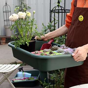 Defemim Garden Tidy Tray, Multifunctional One Piece Potting Tray for Seeding, Mixing, Growing and Pot Storage, Succulent and Cactus Soil Potting Mix Tray 23"x16.4"x4.3",Green