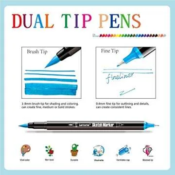 Dual Brush Pens Fine Markers - Fine Tip Drawing Markers for Coloring Books, Brush Pens for Sketching Markers, 24 Bright Colors