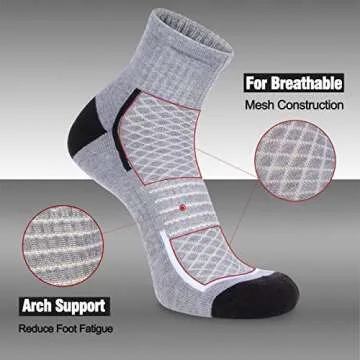 FLYRUN Men's Athletic Ankle Quarter Socks - Comfort Cushion 6 Pack