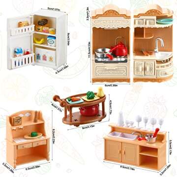 43 Pcs Dollhouse Furniture Kitchen Play Set Miniature Refrigerator with Mini Food Pots and Pans Set ...