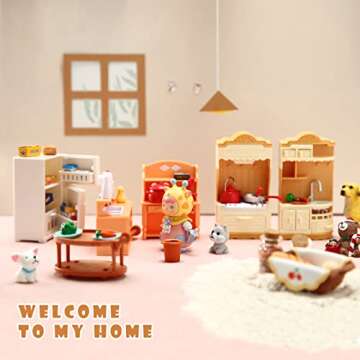 43 Pcs Dollhouse Furniture Kitchen Play Set Miniature Refrigerator with Mini Food Pots and Pans Set Pretend Play Kitchen Accessories Kitchen Toys