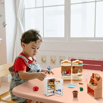 43 Pcs Dollhouse Furniture Kitchen Play Set Miniature Refrigerator with Mini Food Pots and Pans Set Pretend Play Kitchen Accessories Kitchen Toys