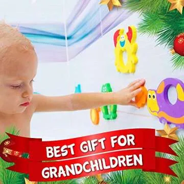 Foam Bath Toys - 100% Non-Toxic Floating Puzzles Animals - Early Learning Bathtub Toy - Fun Educational Geometric Shapes for Toddlers Kids Boys Girls - Free Bath Toy Organizer & Fishing Rod