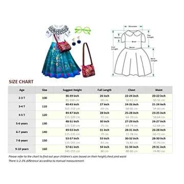 Kaisebile Princess Dress for Girls Birthday Halloween Dress Up with Bag Glasses Earrings 5-6 Years