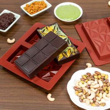 UWILLION Chocolate Bar Mold Deep Dubai 1 Inch 2 Pcs Pistachio Chocolate Bar Silicone Thick Mold for Stuffed Bar, Large Candy Bar Mould for Filling