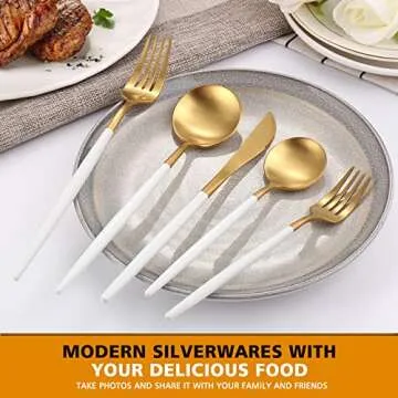 Matte White Gold Silverware Set, Oliviola 20-Piece Stainless Steel Flatware Cutlery Set Service for 4, Satin Finish Kitchen Utensil Set, Dishwasher Safe