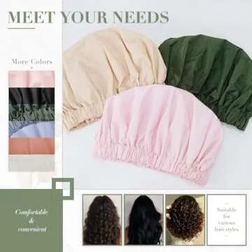 Reusable Shower Cap for Women, Large Waterproof Shower Bonnet Washable Elastic Band Bath Hair Hat for Long Hair, Braids(White)