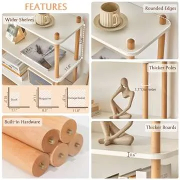 IOTXY 5-Tier Wooden Shelf Bookcase - Modern Open Bookshelf, Free Standing Storage Rack, Multifunctional Display Stand for Home and Office, White, Rectangle