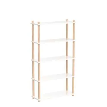 IOTXY 5-Tier Wooden Shelf Bookcase - Modern Open Bookshelf, Free Standing Storage Rack, Multifunctional Display Stand for Home and Office, White, Rectangle