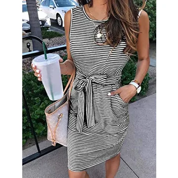 MEROKEETY Women's Sleeveless Striped Summer Dress Comfort Fit