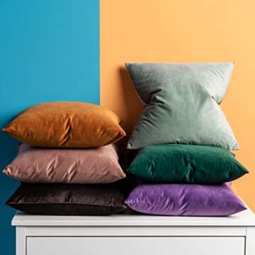 JUSPURBET Sage Velvet Throw Pillow Covers 20x20 inch Set of 2 for Living Room Couch Sofa Bedroom Dec...