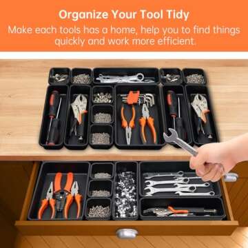Giklux 45 Pack Tool Box Organizer Tray Divider, Toolbox Desk Drawer Organizer,Garage Organization Storage for Rolling Tool Chest Cart Cabinet Workbench Workshop Small Parts Widget Tool Organizer Black