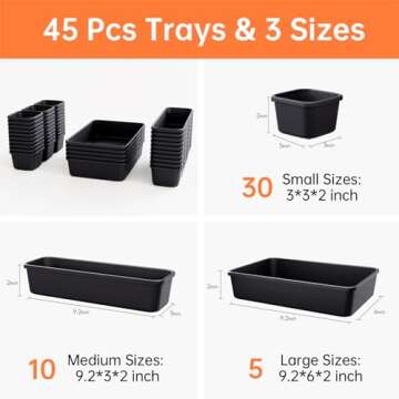 Giklux 45 Pack Tool Box Organizer Tray Divider, Toolbox Desk Drawer Organizer,Garage Organization Storage for Rolling Tool Chest Cart Cabinet Workbench Workshop Small Parts Widget Tool Organizer Black