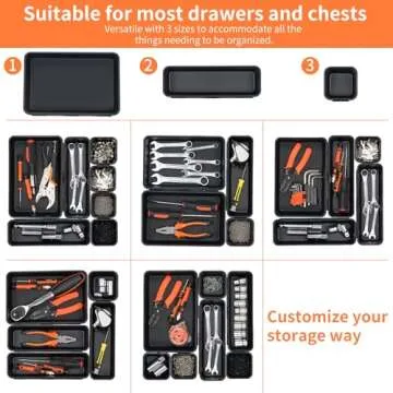 Giklux 45 Pack Tool Box Organizer Tray Divider, Toolbox Desk Drawer Organizer,Garage Organization Storage for Rolling Tool Chest Cart Cabinet Workbench Workshop Small Parts Widget Tool Organizer Black