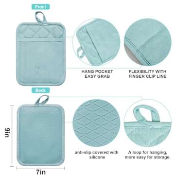 Pot Holders Yarn-Dyed Set of 3 Non Slip Silicone Kitchen Lines Heat Resistant 500℉ Kitchen Gloves ...