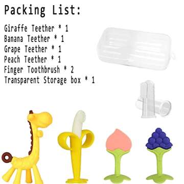 Haili XMGQ Baby Teething Toys, Silicone Baby Teether Freezer BPA Free, Soothe Babies Teething Relief Sore Gums, Banana Finger Toothbrush, Fruit Shape Giraffe Teether Set for Infant Boys and Girls